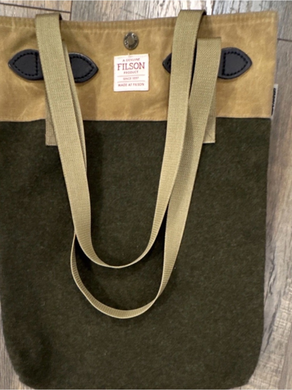 Filson Olive and Tan Wool-Blend Messenger Tote
